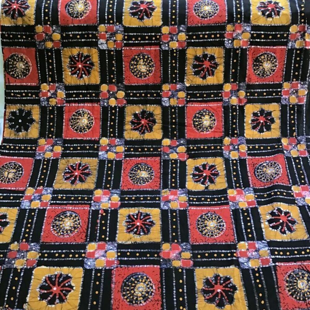 3 yd. Batik Fabric Piece Cotton Cloth Black Red Gold Sewing Quilting 108x45 in